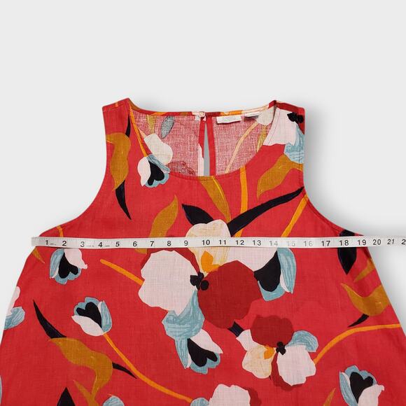 Sigrid Olsen Womens Red Tropical Floral Linen Trapeze Dress Medium Summer Retro - Picture 8 of 9